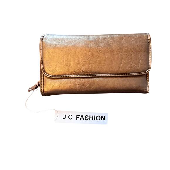 JC Fashions Accessories - NWT JC Fashion Gold Brown Wallet Clutch Zipper Snap Closure ID Holder